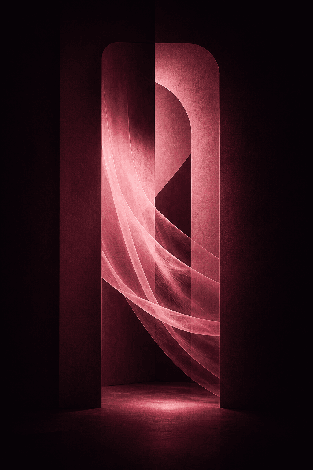 Abstract PinkHypno gallery with pink fabric and wine light